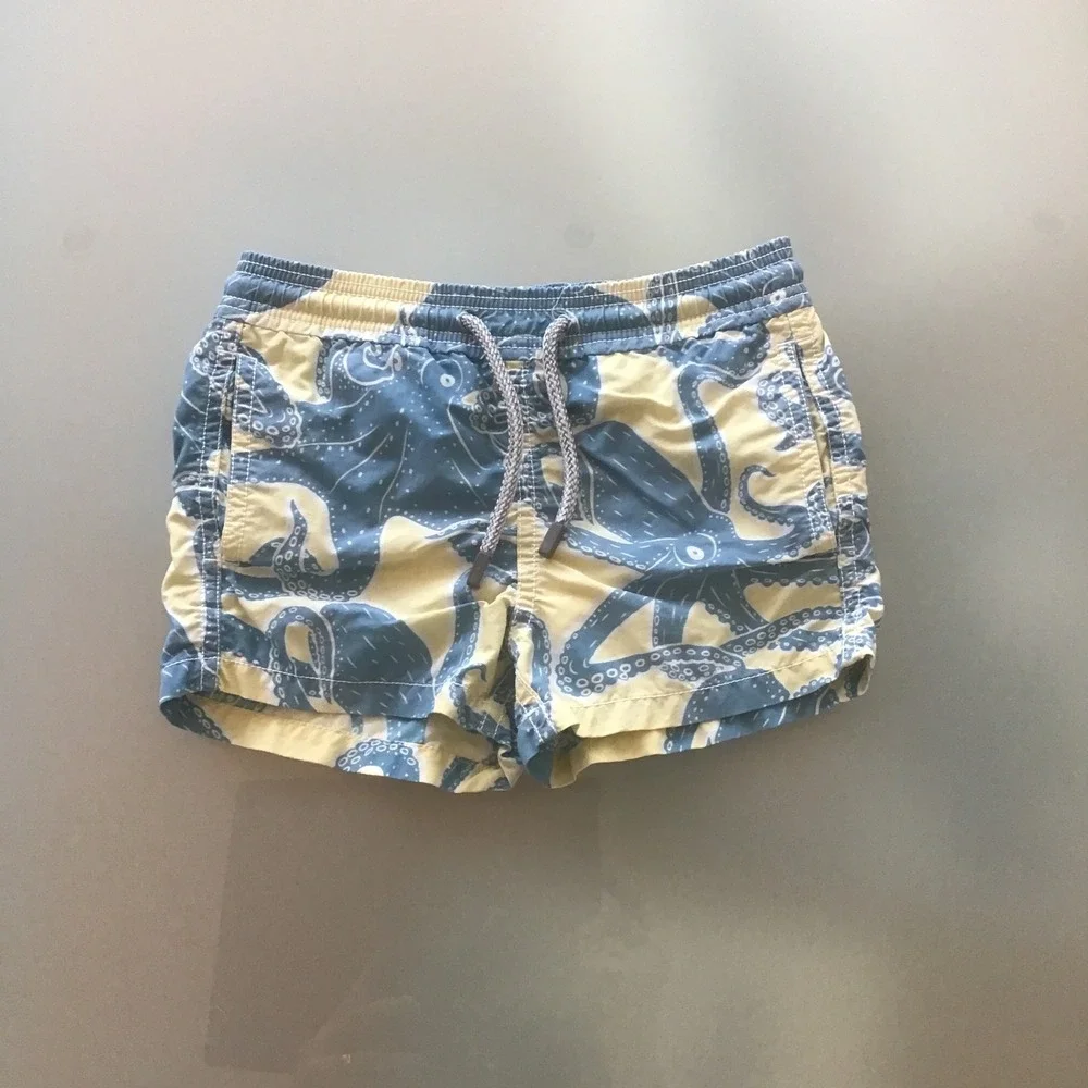 Vilebrequin Boys Blue Yellow Octopus Print Swim Trunks Shorts Size 2 Ans Years